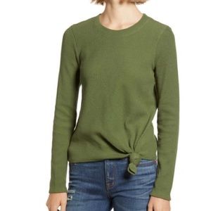 Madewell Elwood Ribbed Knit Olive crewneck knot front pullover sweater Medium